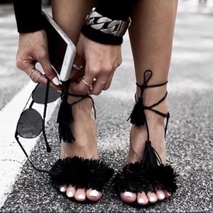 Sexy Tassel Lace Up High Heels Open Toe Sandals
